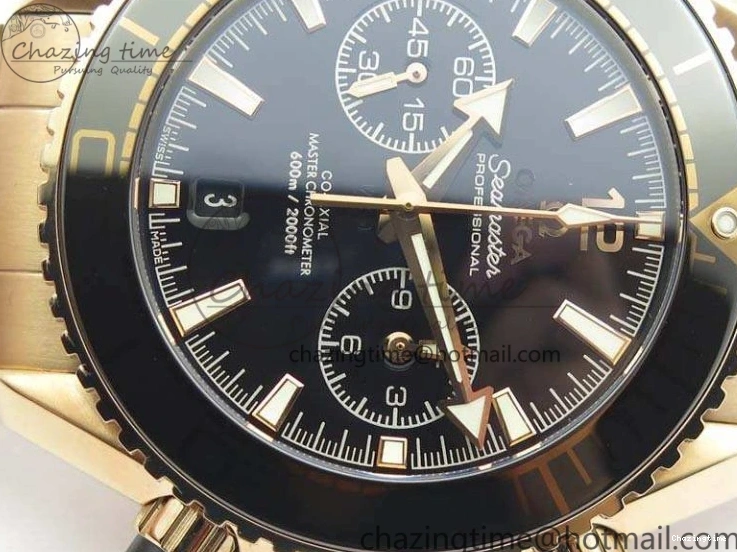 0517 Seamaster Pro Chrono RG Best Edition Black Ceramic Black Dial On RG Bracelet A ComfortFit 8130
